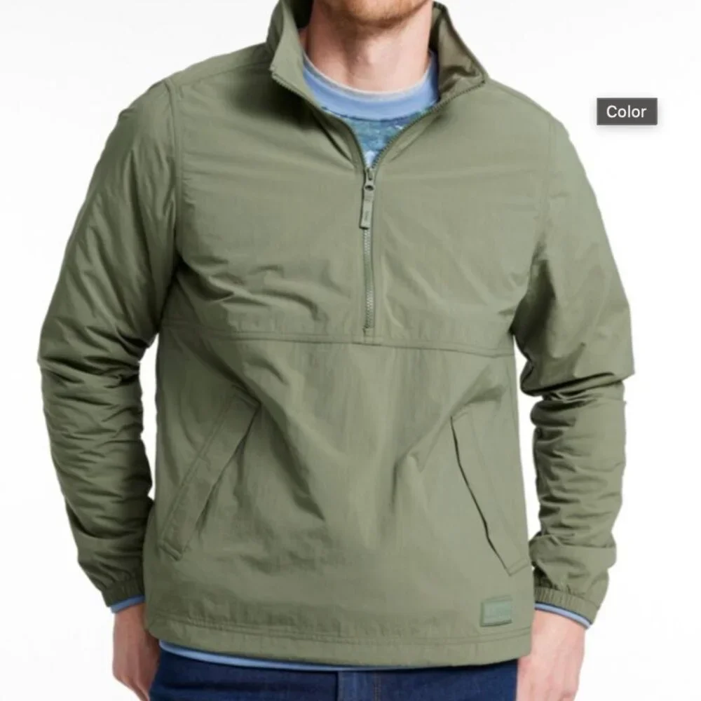 L.L. Bean Men's Light and Airy Anorak Windbreaker, Sage/Navy, Medium, EUC